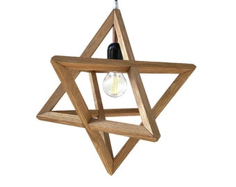Merkaba mysticism geometric spiritual light fixture wood hanging pendant