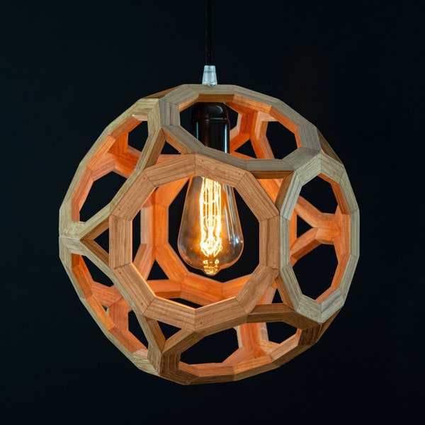 lampe dodécaèdre en bois géométrique, lumière en noyer en bois naturel, applique contemporaine, luminaire fait main, lampe à main personnalisable, lanterne sur mesure