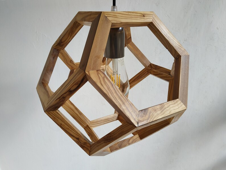 Olive Wood Pendant Lamp in Olive Wood Truncated Octahedron Etsy