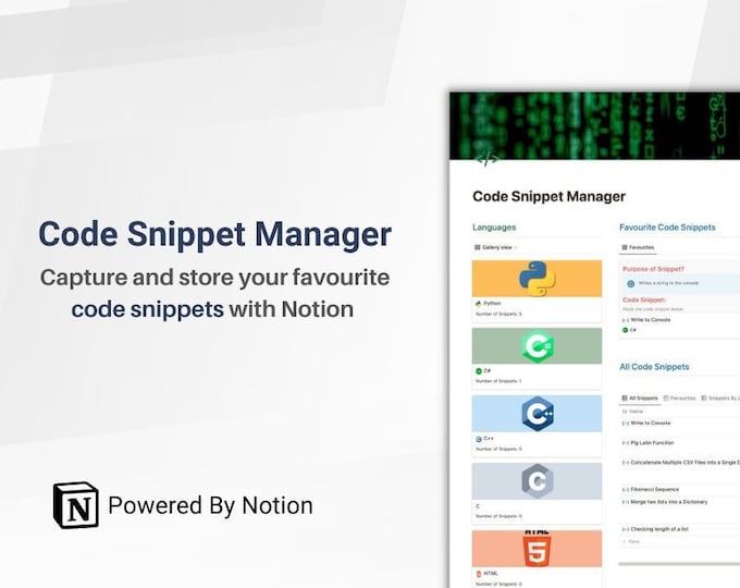 Notion Template Code Snippet Manager for Programmers and Coders - Etsy