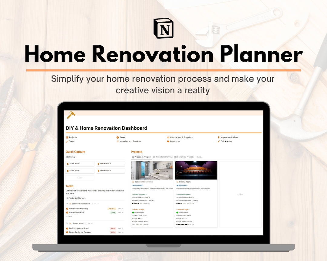 Notion Template Home Renovation Planner Home Renovation Budget Tracker