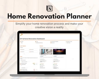 Notion Template Home Renovation Planner - Home Renovation Budget Tracker - Interior Design Project Planner - Home Organization - Home DIY