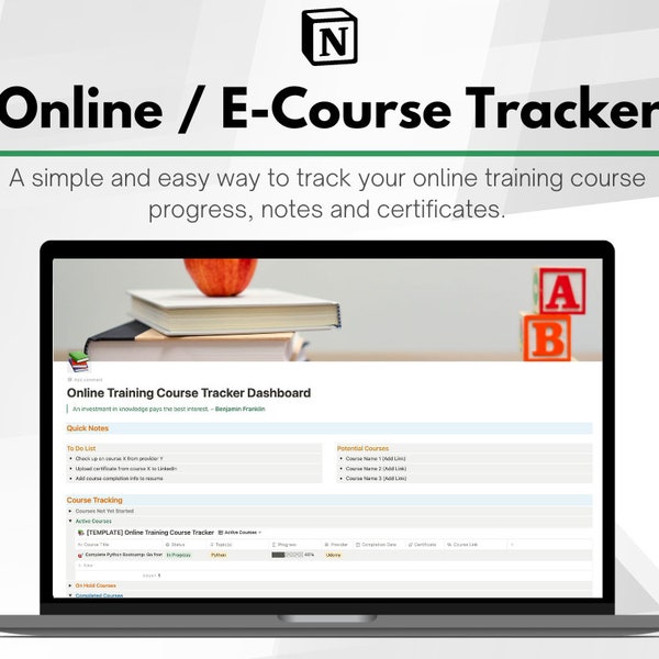 Online Training Course - E-Course Tracker Notion Dashboard