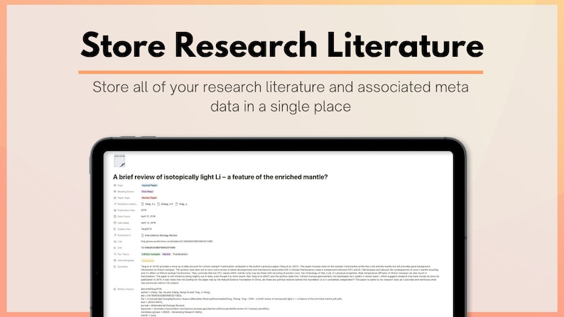 Puede incluir: Una captura de pantalla de una tableta que muestra un art&iacute;culo de investigaci&oacute;n titulado "A brief review of isotopically light Li - a feature of the enriched mantle?" El art&iacute;culo incluye una lista de referencias y un resumen de la investigaci&oacute;n.