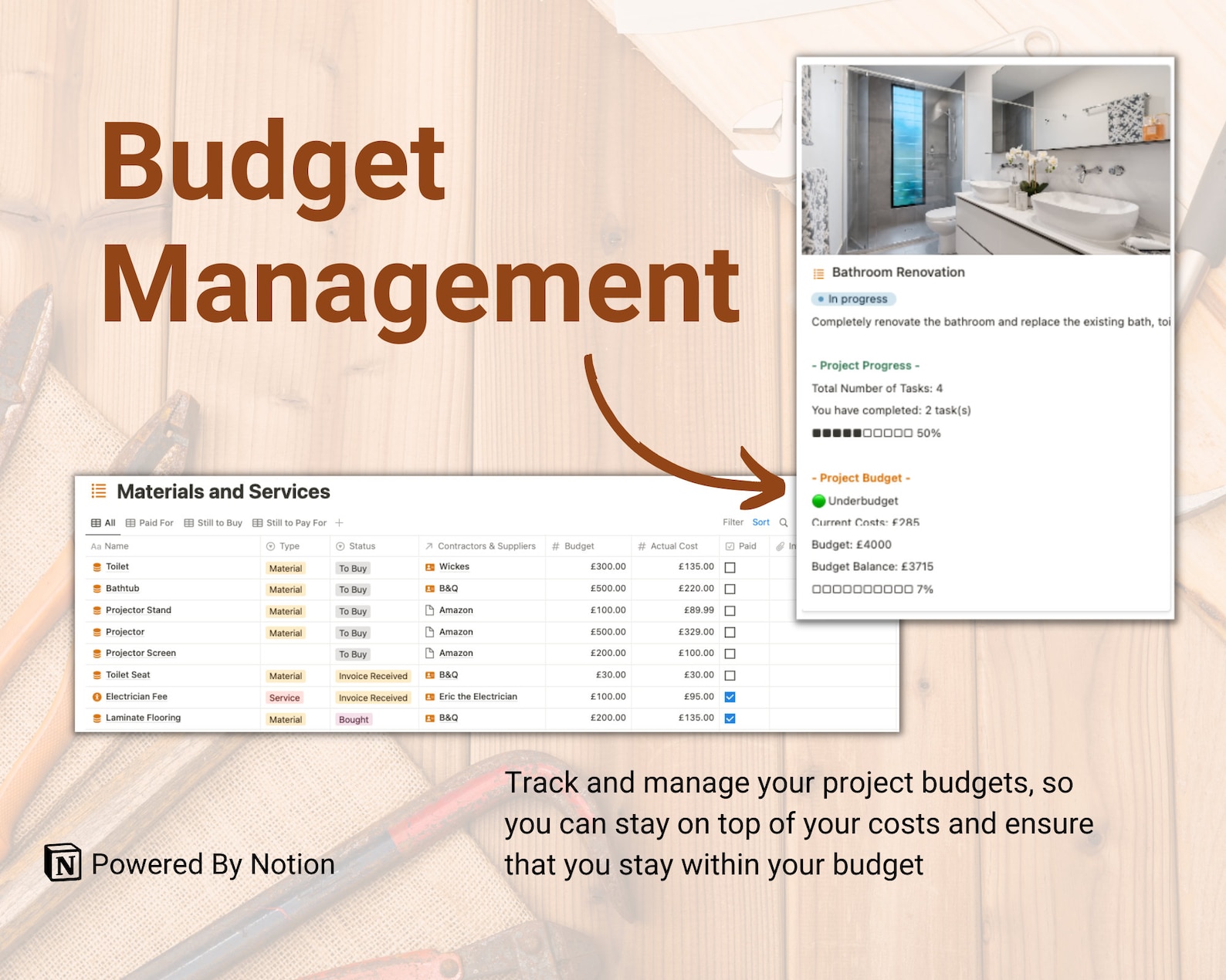 Notion Template Home Renovation Planner Home Renovation Budget Tracker