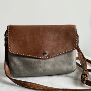 Roots Canada brown gray  leather crossbody bag