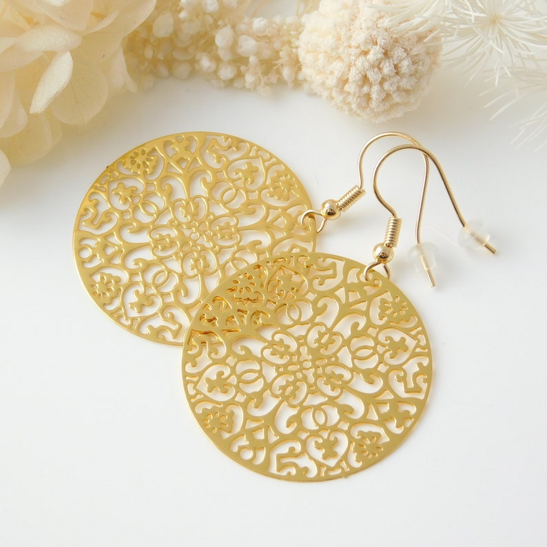 Feather-light Bohemian Mandala Earrings Gold Gift Idea Earrings Ornament image 2