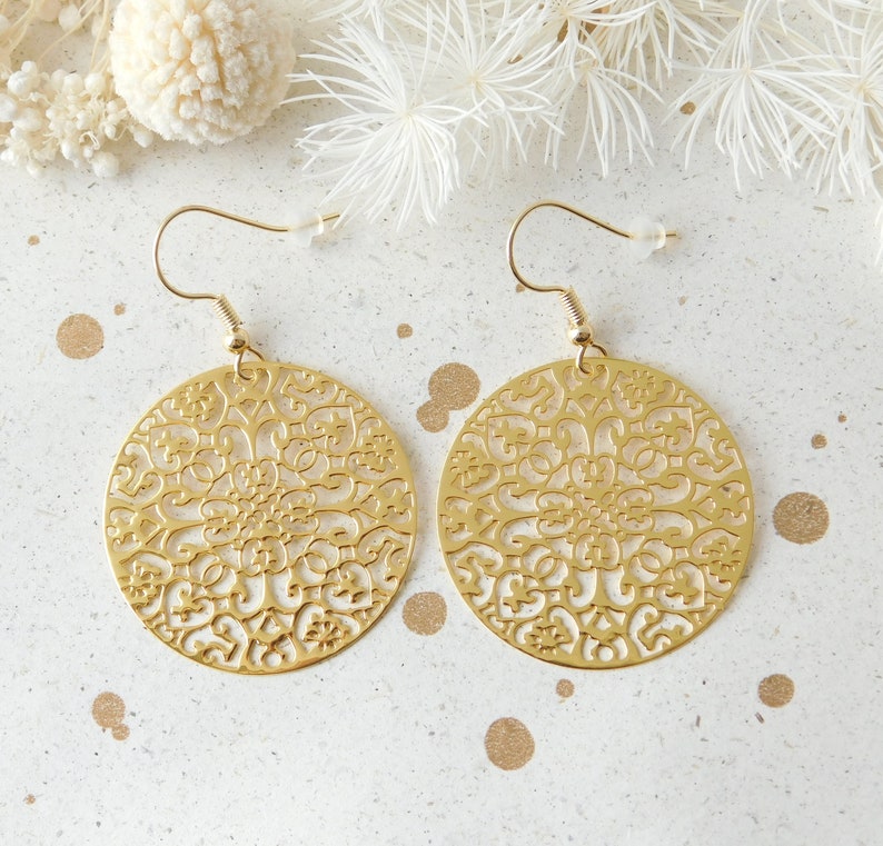 Feather-light Bohemian Mandala Earrings Gold Gift Idea Earrings Ornament image 5