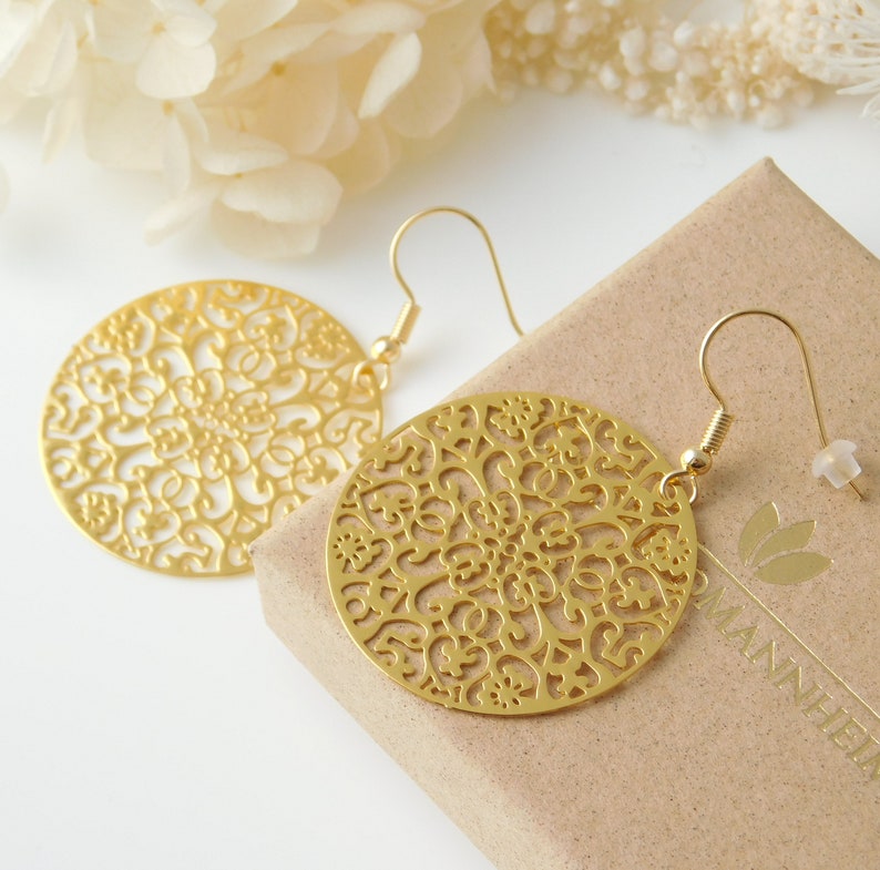 Feather-light Bohemian Mandala Earrings Gold Gift Idea Earrings Ornament image 4