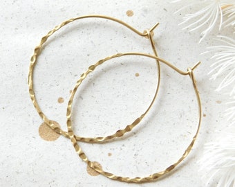 hammered brass hoop earrings 35 mm gift idea artisan earrings