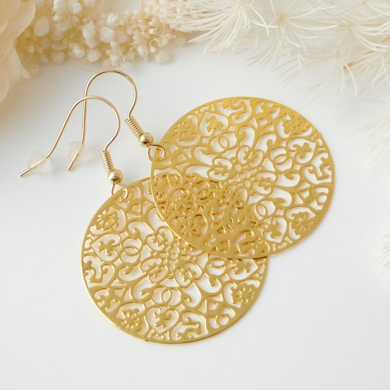 Feather-light Bohemian Mandala Earrings Gold Gift Idea Earrings Ornament image 3
