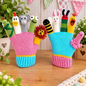 Animal Finger Puppet Crochet Pattern - 10 Animal Puppets & Glove - Amigurumi PDF