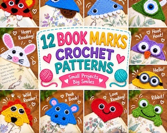 12 Bookmarks Crochet Patterns – Animal & Character Designs - PDF Bundle