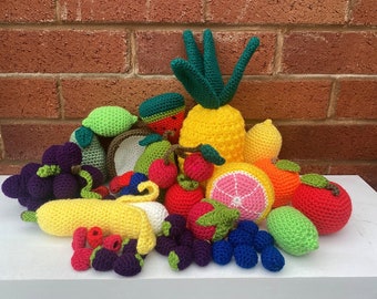 PDF Crochet Pattern | 18 Crochet Fruit Patterns | Amigurumi Crochet | Soft Play Fruits | Crochet Dolls and Toys | Learning with Play |