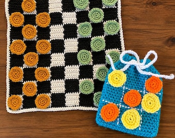 2 Travel Games Crochet Patterns | Checkers and Tic-Tac-Toe | Digital Download