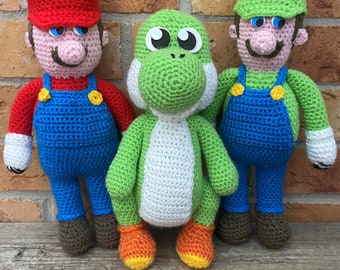 PDF Crochet Pattern | 3 Super Mario Bros Crochet Patterns | Yoshi, Mario and Luigi Crochet | Super Mario Bros | Crochet Dolls and Toys |