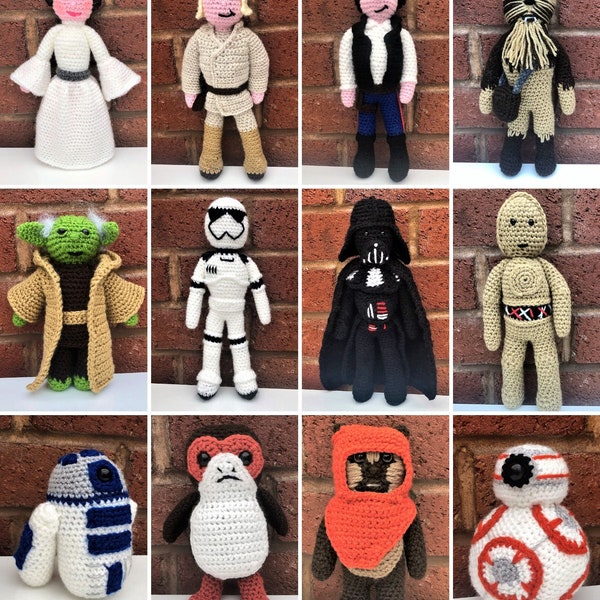 Patron au crochet PDF | 12 modèles de crochet Star Wars | Guerres des étoiles | Poupées Star Wars | Patron au crochet | Motif Amigurumi |