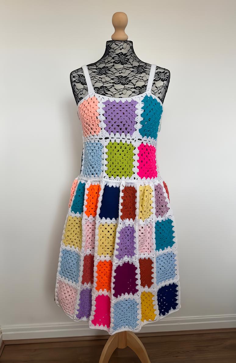 5 Doily Dress Crochet Patterns for Charming Wearables and Vintage Lace Ideas 3 Funky Granny Square Crochet Dress Pattern
