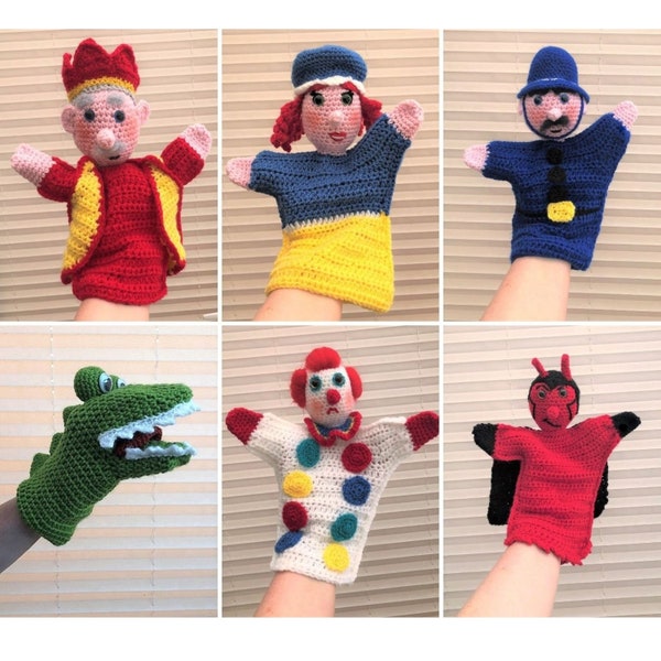 Patron au crochet PDF | 7 marionnettes à main Punch et Judy | Patron au crochet | Marionnettes au crochet | Marionnettes à main | Poupées et jouets au crochet |