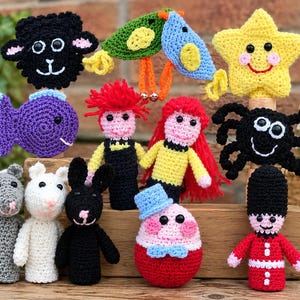 Modèle de marionnettes à doigts au crochet inspirées de comptines - Kit de marionnettes amigurumi - PDF