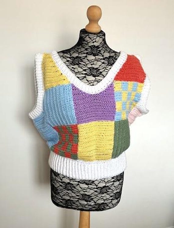 PDF Crochet Pattern Slouchy Vest Crochet Jumper Granny Squares  Crochet Clothes Funky Clothes Crochet Jumper Off Shoulder