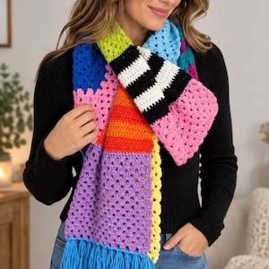Colourful Funky Crochet Scarf Pattern – PDF Digital Download