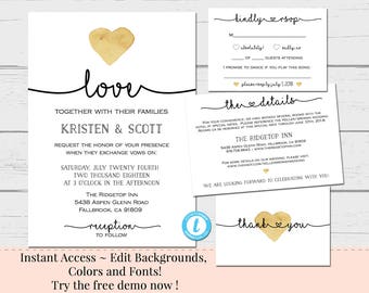 Wedding Invitation Suite, Invitation Template Set, Wedding Template, Editable Invitation, Printable DIY, Wedding Suite, DIY Wedding