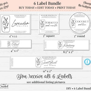 6 Label Bundle - Rectangular Label, DIY Round Sticker, Instant Download ...