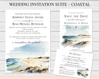 Beach Wedding Invitation Suite, DIY Invitation Set, Wedding Template, Editable Invitation, Printable DIY, Wedding Suite, Coastal Wedding