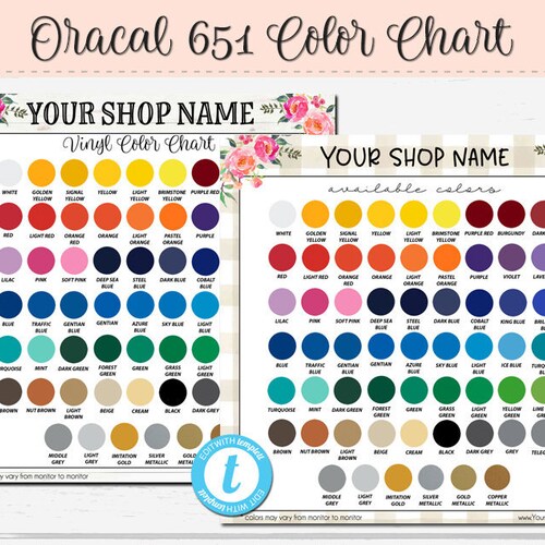 Oracal 651 Color Chart Permanent Vinyl Color Chart Etsy