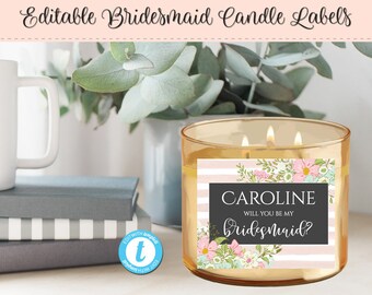 Bridesmaid Candle Label, Editable Candle Label, Custom Wedding Candle Label, DIY Candle Label, Instant Label, Download Sticker, Sweet Spring