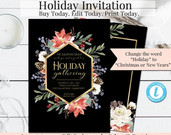 Holiday Invitation, Christmas Invitation, Corporate Invite, Printable DIY, DIY Christmas Invitation, Holiday Invite, Elegant Editable Invite