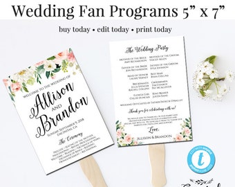 Wedding Fan, DIY Wedding Program, DIY Wedding Fan, Printable Wedding Template, Rustic Style Wedding, Editable Wedding Fan, The Chloe