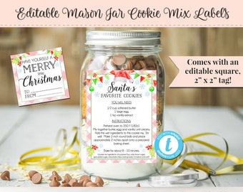 Mason Jar Cookie Label, Editable Christmas Label, Cookie Mix Label, DIY  Label, DIY Ingredient Label, Instant Download, Mason Jar 3 x 4