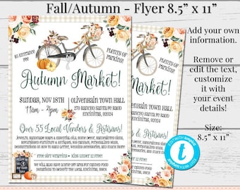 Fall Boutique Flyer, Bicycle Flyer, Vendor Flyer, Market Flyer, DIY Template, Marketing, Editable Vendor Flyers, Pumpkins and Decor