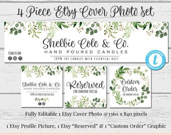 Eucalyptus Etsy Cover Photo, DIY Etsy Banner, Editable Set,  DIY Etsy Set, Greenery Etsy Set, Blank Etsy Template, Editable Etsy Template