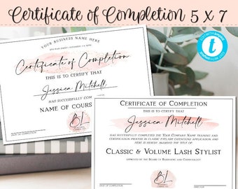 Certificate of Completion, Lash Course Certificate, DIY Beauty Certificate, Editable Award, Printable Diploma, DIY Certificate