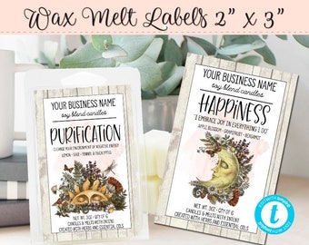 Wax Melts Label, Editable Label, DIY Product Label, DIY Ingredient Label, DIY Sticker, Editable Sticker, Candle Label, 2 x 3, Green Witch