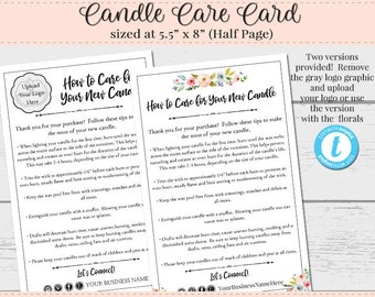 Candle Care Card, Candle Burning Instructions, Package Insert, DIY Care Card, Candle Care Insert, Editable Instructions, DIY Instructions