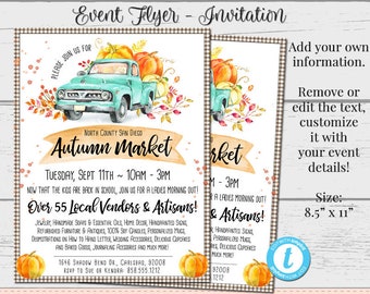 Fall Event Flyer, Custom Flyer, Vendor Flyer,Fall Market Flyer, DIY Template, Marketing, Editable Vendor Flyers, Autumn Teal Truck Flyer