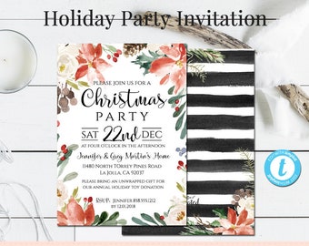 Christmas Invitation, Holiday Invitation Template, Printable DIY, Instant Download, Editable Invitation, DIY Christmas Invitation