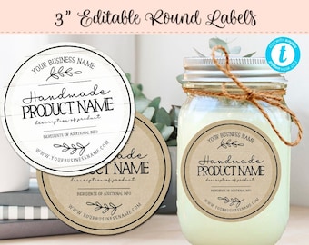 Round Jar Label, DIY Product Label, Editable Round Label, Mason Jar Label, Canning Label, Editable 3 Inch Label, DIY Round Label, Farmhouse