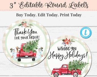 Holiday Round Sticker Editable Label 3 Inch Round Label - Etsy