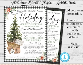 Holiday Market Flyer, Christmas Flyer, Holiday Invitation, Craft Fair Flyer, Christmas Party Flyer, Tree Invitation, Digital Holiday Invite