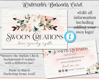 Magnolia Business Card, DIY Business Card, DIY Card, Editable Template, Instant Download Card, Editable Business Card, Swoon Creations