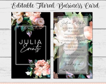event planner business cards Floral Business Card, Watercolor Card, Business Card Template, DIY Business Card, Instant Download Card, Wedding Planner, Julia Events
