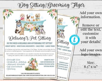 Dog Sitter Flyer, Custom Flyer, Pet Sitter Flyer, Editable Flyer, DIY Template, Business Marketing, Editable Vendor Flyers, Dog Sitting
