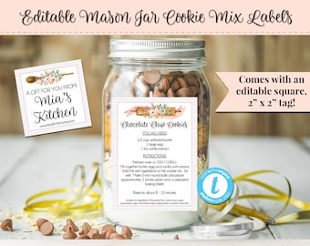 Mason Jar Cookie Mix Label, Editable Label, Cookie Mix Label, Product  Label, DIY Ingredient Label, Instant Download Sticker, Mason Jar 3 x 4