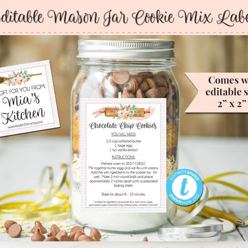 Mason Jar Cookie Mix Label Editable Label Cookie Mix Label - Etsy