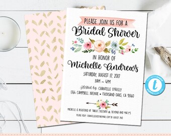 Bridal Shower Announcement Invitation, Wedding Template, Invitation, Printable DIY, Instant Download, Shower Invite, Templett Invitation